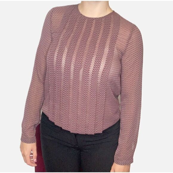 Seidensticker Blouse Women’s Long Sleeve Maroon Pleated Front Top Size 34 Small - Picture 10 of 12